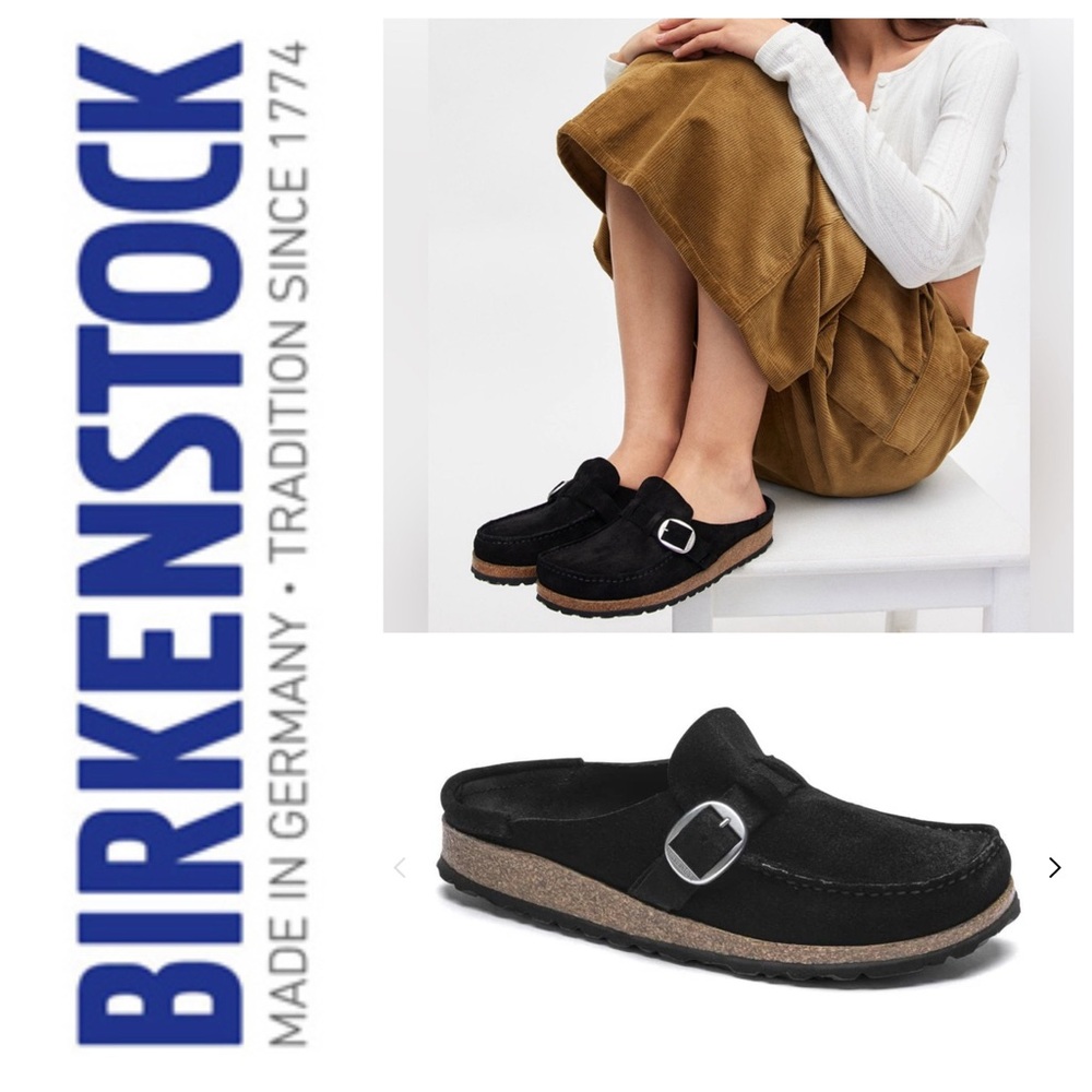 NWT Birkenstock Buckley Suede Open Moccasins/Clogs in Black Suede
